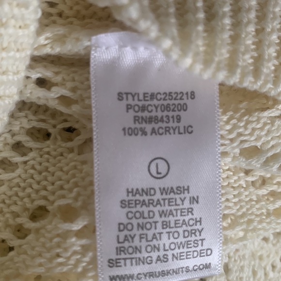 NEW Cyrus Open Stitch Creamy Alabaster Off White Cardigan Sweater SZ Large - Picture 9 of 9